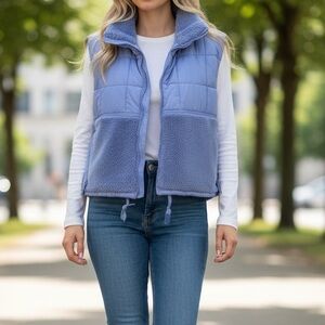 Joy Lab Quilted Sherpa Fleece Vest NWT Blue Puffer Athleisure Activewear L